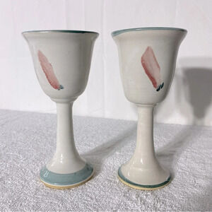 Vintage Handmade Ceramic Stoneware Pottery Goblets x2